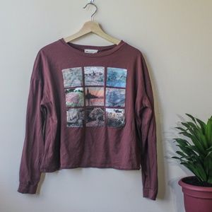 Maroon Monet Long Sleeve Crop Top Tee